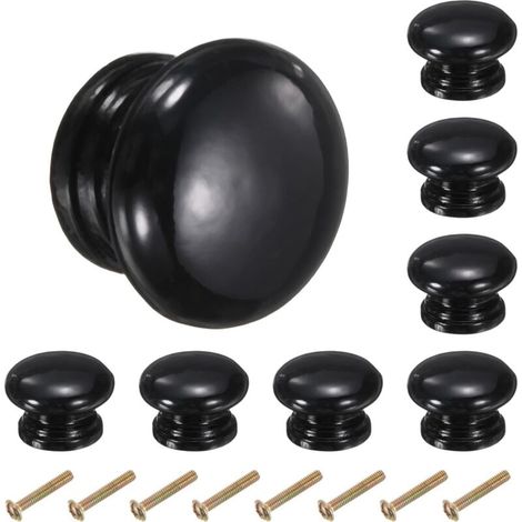 Lot de 8 boutons ronds en bois de 33 mm en forme de champignon pour armoire de cuisine, tiroir de cuisine, poignées décoratives pour tiroir, commode, armoire, noir (1/4)
