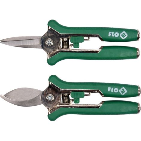 Juego de tijeras podadoras para jardín, marca Flo, modelo 99195, uso en flores, ramas y bonsáis, set de 2 piezas con hojas de precisión y diseño ergonómico (1/4)
