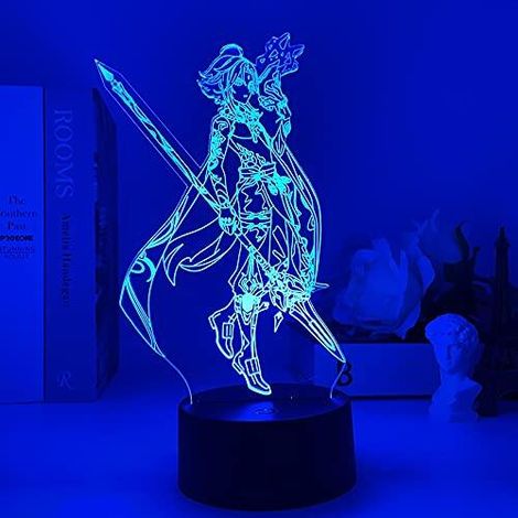 Lámpara de ambiente animada Xiao Genshin Impact, luz nocturna con efecto de ilusión 3D, ideal para el dormitorio, con control remoto XTBB. (1/5)