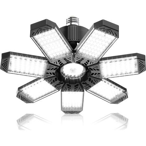 200W Eclairage Garage - 20000LM Puissant Plafonnier LED Garage à 7 Panneaux Ajustables, 6500K Lampe Atelier E26 / E27 Plafond pour Magasin, Entrepôt, Cave, Sous-sol, Grenier (1/5)