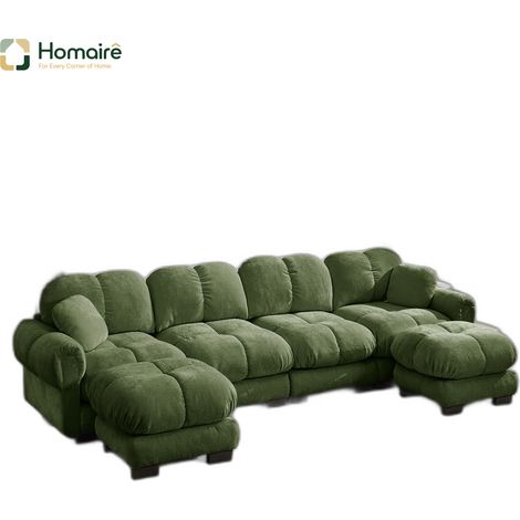 Canapé modulable en chenille vert avec accoudoirs 330 x 149 x 90 cm HOMAIRE (1/5)