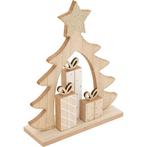 Weihnachtsdekoration aus Holz mit Tannenbaum- und Geschenkmotiv, H. 21 cm - Feeric lights & christmas (1/2)