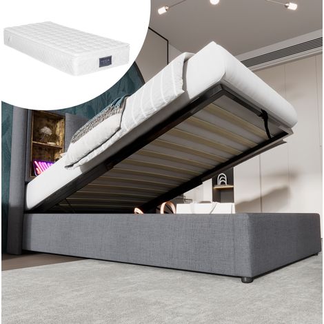 lit adulte rangement 90x200 charge USB tete coton gris OKMYHOME (1/5)