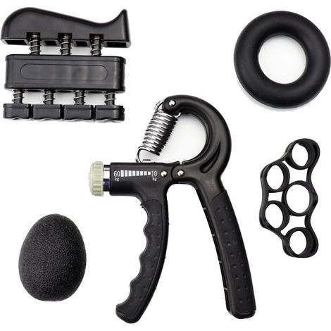 5pcs Poignée de Musculation Réglable Résistance Silicone Exerceur de Force Mains Noir Lot (1/5)