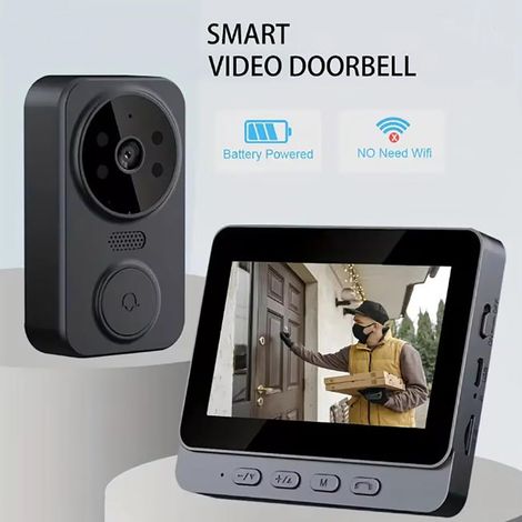 Sonnette vidéo sans fil avec écran 4,3 pouces, visiophone intelligent pour maison, intercom bidirectionnel, surveillance de porte sans Wi-Fi (1/5)