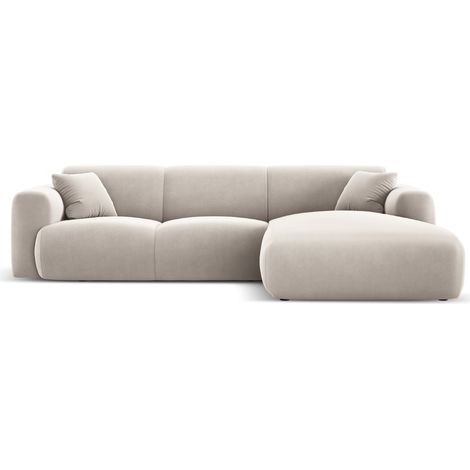 Canapé d'angle droit 4 places en velours beige clair (1/5)