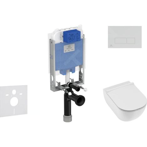 Ideal Standard ProSys - Ensemble pour WC suspendu, cuvette et abattant Mio, Plaque de déclenchement Oleas M2, Rimless, Slowclose, Antibak, blanc ProSys80M SP139