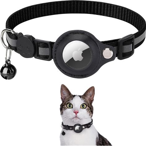 (GPS airtag Not Included)(Black)Cat Collar, Accessory Compatible with Apple Airtag, Collar with Anti-Strangulation Safety Buckle for Kitten and Small Dogs (1/5)