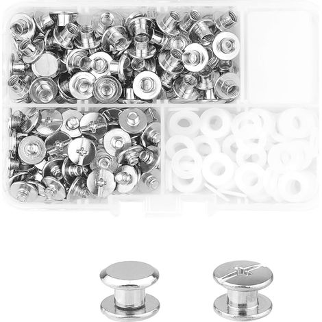 80 jeux de vis de reliure Chicago Rivet à clou Bouton de métal Rivet de remplacement Fixations de réparation pour le bricolage en cuir Décoration de reliure M5x4mm Silver (1/5)