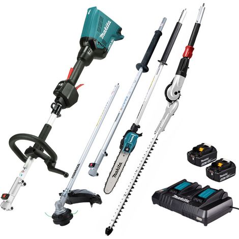 MAKITA Pack Outil Multifonctions 36V DUX60 + Rallonge + Coupe-Herbe + Perche élagueuse + Taille-haies + 2 batt 5Ah + Chargeur