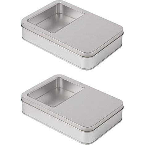 Boîtes de Rangement Rectangulaires en Métal, 2 Pièces Petite Boîte Métallique pour Cartes à Jouer, écouteurs, Câbles de Charge, Savon et autres articles (16 x 11 x 3,5 cm) (1/4)