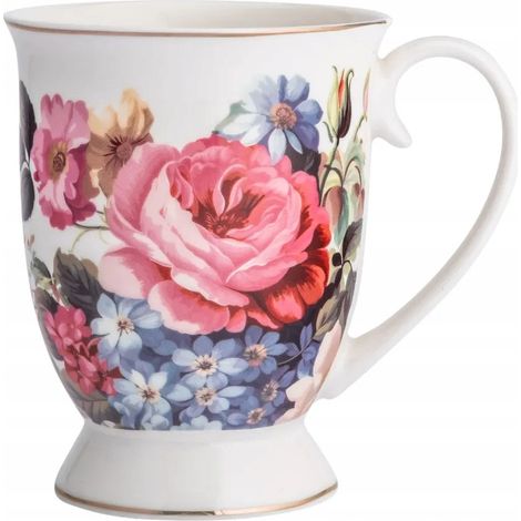 Elegante taza de porcelana blanca con rosas en la base, 320 ml, 1 unidad, Rosa (1/5)