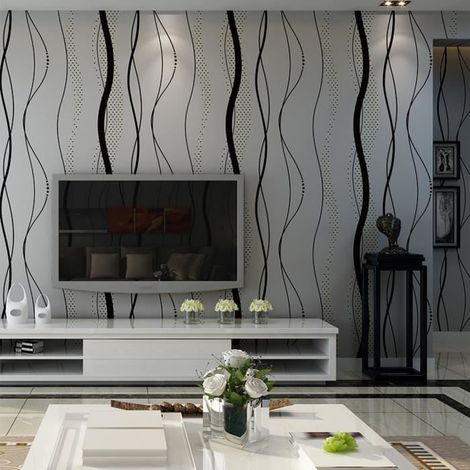 NEUFU Papier Peint Mural 3D Courbe Stripe Tissu Non-tissé Décor Chambre 0.53 x 10m (1/4)