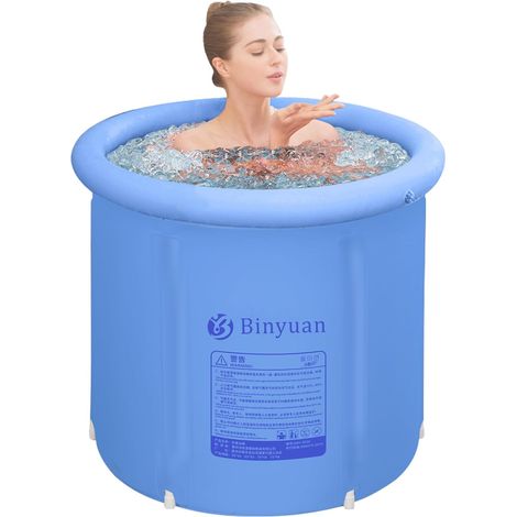 Baignoire Gonflable Pliable Portable 75x75cm Plastique Tremper Petit Espace D'hydrothérapie Adultes (Bleu clair) (1/3)
