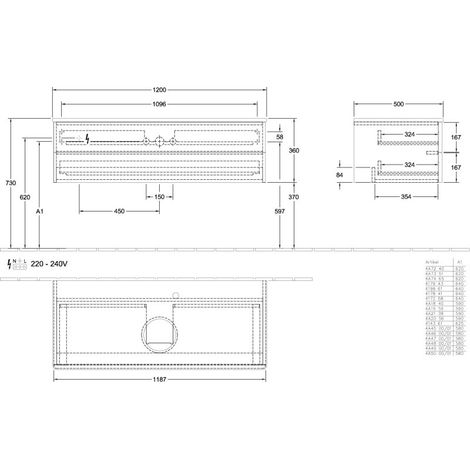 Villeroy & Boch L21050HL WTUS Antao L215 1200x360x500mm