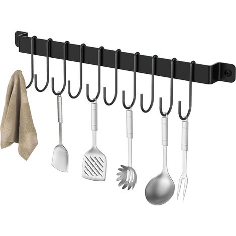 Estante de pared para cocina - ganchos para colgar - Estante para utensilios de cocina y sartenes - Organizador de cocina - Incluye 10 ganchos - Para colgar sartenes, tazones, tazas de café (1/5)