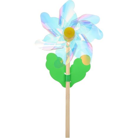 Mulini a Vento Turbine Eoliche Riflettenti da 4,7" 7 Foglie con Bastoncini di Legno per Regali per Feste all'aperto in Giardino, Patio, Prato, Colorati (1/5)