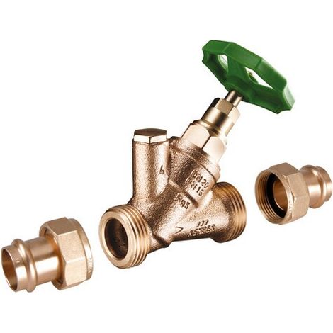 Kemper STANDARD Válvula de cierre de paso libre, en set válvula incl. racores en bolsa, Figura 174 30 VT, bronce/latón, sin vaciado racor SANPRESS DN 50 / 54 mm, 17430054VT