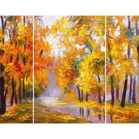 Triptyque sur toile peinture d'automne 125x97 cm - Impression sur Toile Murale Décorative - Image imprimée en HD sur Toile - Toile sur Châssis en Bois FSC - Fabriqué en France