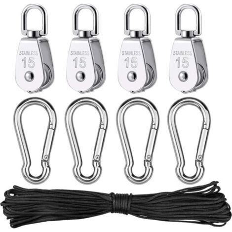 Stainless Steel Pulley Parts, Simple Lifting Pulley with Rope for Camping, Hiking, Walking, Red, Engyank (1/5)