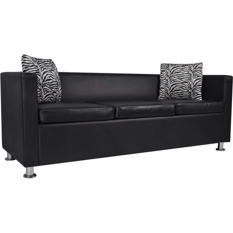 Canapé à 3 places Sofa Canapé de relaxation - Similicuir Noir (1/4)