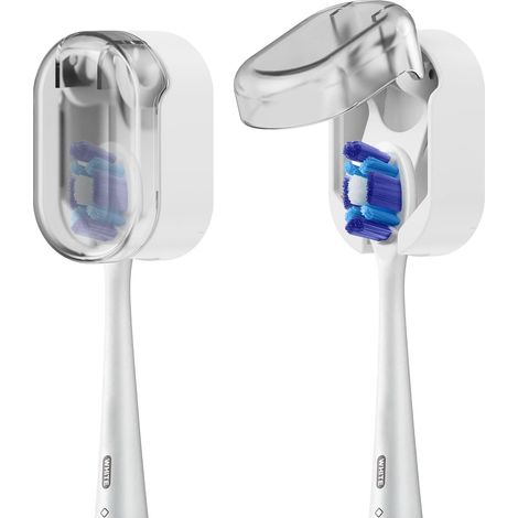 Portacepillos de dientes, paquete de 2, portacepillos de dientes eléctrico a prueba de polvo, estante de almacenamiento de cepillos de dientes autoadhesivo para montaje en pared
