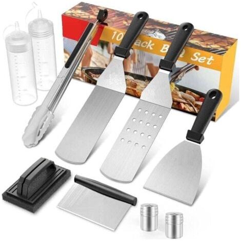 Ustensiles pour Plancha 10 Pièces Spatule pour Barbecue Acier Inoxydable Accessoire Plancha Kit Plancha pour Teppanyaki,TRIMEC (1/5)