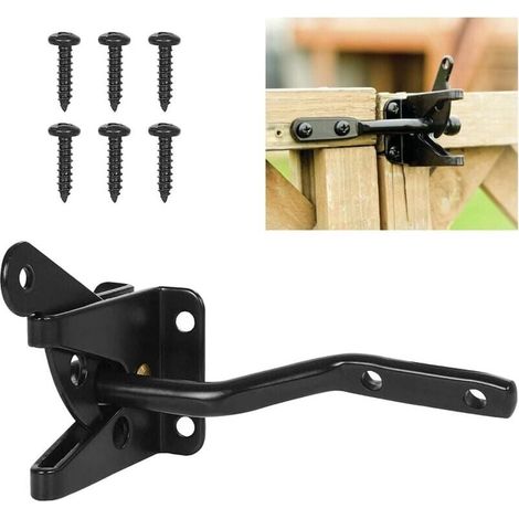 SNQ – Serrure de portail autobloquante en acier époxy noir – Loquet à gravité pour portes en bois et métal – Installation facile avec vis incluses (1/5)