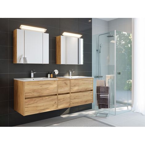 Badmöbelset Taifun 170cm 3tlg mit 2x Spiegelschrank eiche gold