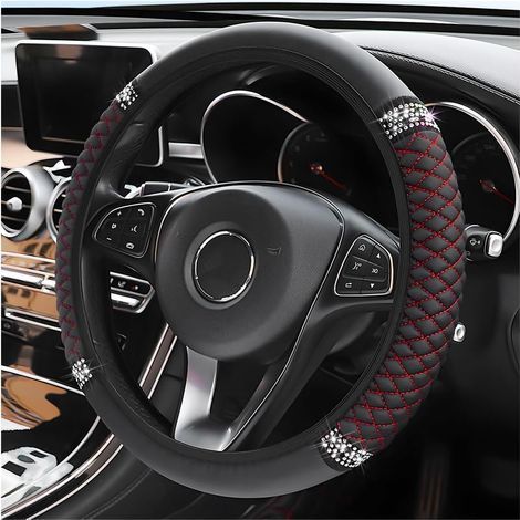 37-38CM Universal Car Steering Wheel Cover, Car Steering Wheel Cover without Inner Ring in Embroidered Leather, PU Leather Anti-Slip Breathable, Steering Wheel Protector for Car