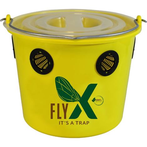 Seau piège à mouches Fly X 12 L – Poudre attractive 240g – Réduit jusqu'à 90% les nuisances – Portée 200-300 m2 – Actif 3 mois – Ukal (1/4)