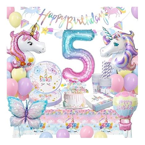 Vaisselle Anniversaire, 5 Ans Decoration Anniversaire Papillon, Assiettes Anniversaire Papillon Decoration Enfants Fille 5 Ans, 16 Invités (1/5)