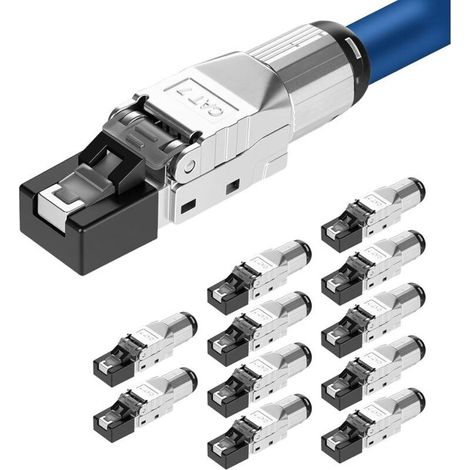 12 connecteurs réseau CAT 7 RJ45 pour câbles LAN durs, connecteurs Ethernet LAN, CAT7, sans outil, LSA, entièrement blindé, STP, 10 GBit/s (1/5)