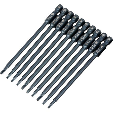 Kit de 10 embouts de tournevis magnétiques de sécurité à tête étoile T10, tige hexagonale 1/4", 100 mm (1/5)