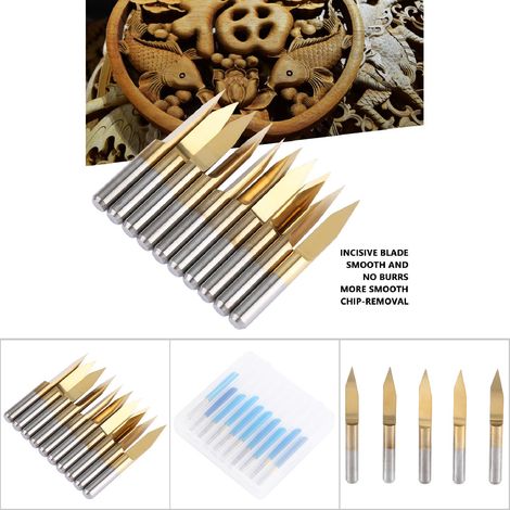 10 pièces Fraises CNC Titane Revêtu Acier Tungstène 3.175mm pour Gravure et Découpe (30° 0.1mm) (1/5)