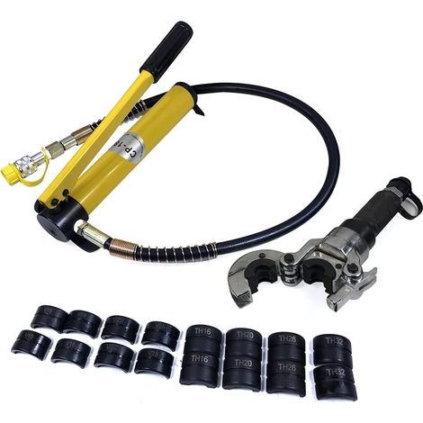 Pince à sertir hydraulique 6T Jaune Tête rotative à 360° Levier télescopique Facile à utiliser - Tige de pompe 12-28 mm, TH 16-32 mm