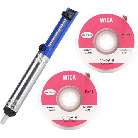 Kit de pompe à dessouder, pompe à dessouder et 2 mèches à dessouder de 2,5 mm x 1,5 mm, pompe à désosser, 2 mèches à dessouder, aspirateur à souder, pompe à vide