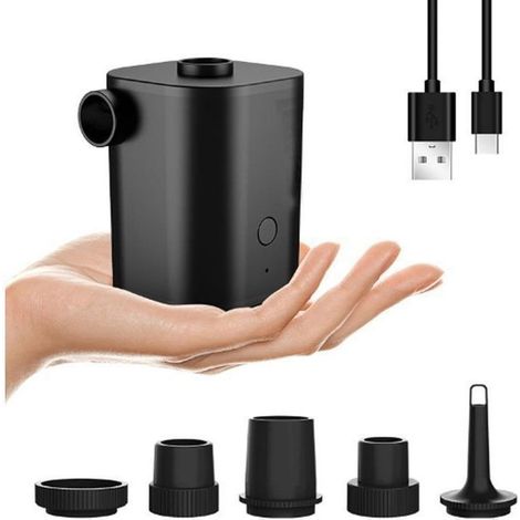 Gonfleur Electrique Portable avec USB Rechargeable 2500 mAh, Gonflage/Dégonfleur Rapide, 5 Buses, Pompe à matelas