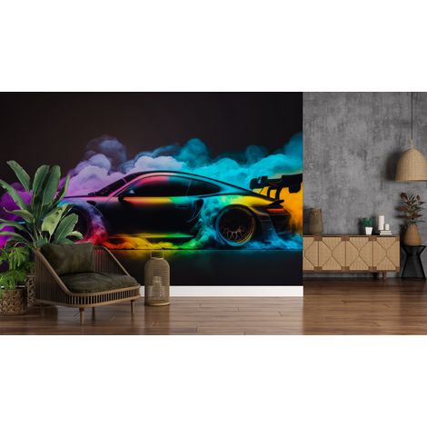 Papier peint voitures - voiture de sport aux reflets néon - 150 x 250 cm (1/2)