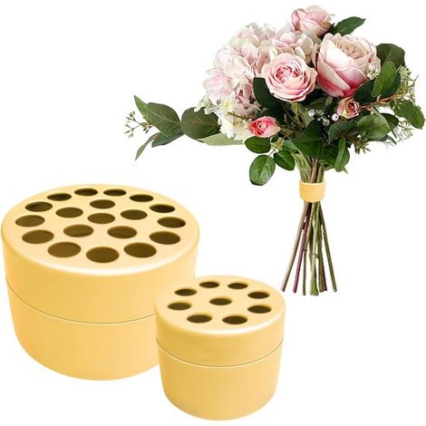 Ensemble de 2 supports à tiges de fleurs en spirale - Outil Ikebana en acier inoxydable pour bouquets et compositions florales en vase (Jaune S+L) (1/4)