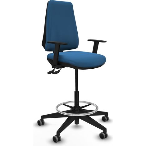 Taburete Elche AS similpiel azul claro brazos 1D base piramidal ruedas 65mm engomadas