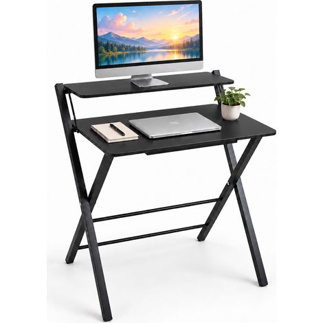 Relaxdays Schreibtisch, Monitoraufsatz, klappbar, HxBxT: 82 x 70 x 56 cm, MDF, Metall, Arbeitstisch Home Office, schwarz (1/5)