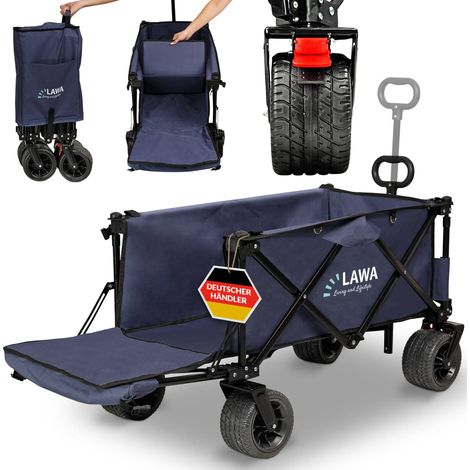 Bollerwagen faltbar verlängerbar mit Heckklappe klapp Handwagen Transportwagen kompakt leicht BW08 Blau