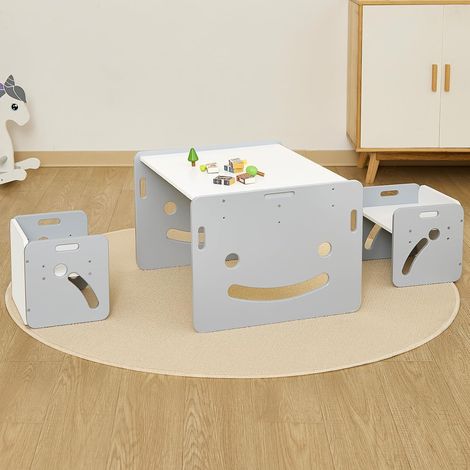 Table Enfant avec Chaise pour bébés de 1 à 3 Ans Table et Chaise Enfant Ajustables en Hauteur pour la Lecture Les Repas et Le Jeu Facile à Assembler Carrée Gris Table de sevrage et chaises pour tout-p (1/5)