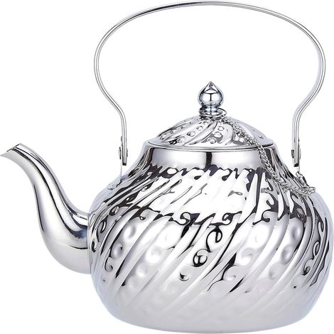 Théière en acier inoxydable 2000ml avec infuseur, compatible induction et gaz, finition miroir pour maison et camping (1/5)