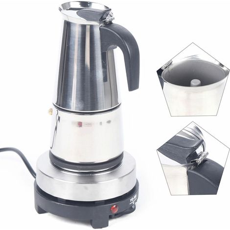 Caffettiera elettrica in acciaio inox con bruciatore elettrico (4 tazze, 200 ml)