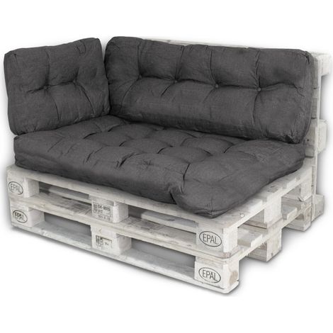 Palettenkissen Palettenauflagen Sitzkissen Rückenlehne Kissen Palette Polster Sofa Couch Set Schwarz - Sitzfläche + Rückenteil + Seitenkissen