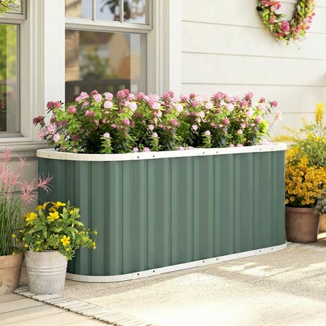 Jardinière surélevée en métal. 136 x 53 x 61 cm de profondeur. avec bords de protection. étiquettes pour plantes. gants et fond ouvert.