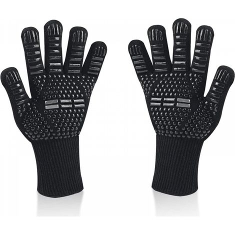 Gants de Barbecue, Universel Gants Four Anti Chaleur Jusqu'à 800°C, Antidérapants Silicone Ignifuge Gant Cuisine avec Protection de l'avant-Bras(Noir,Taille uniqu) (1/4)