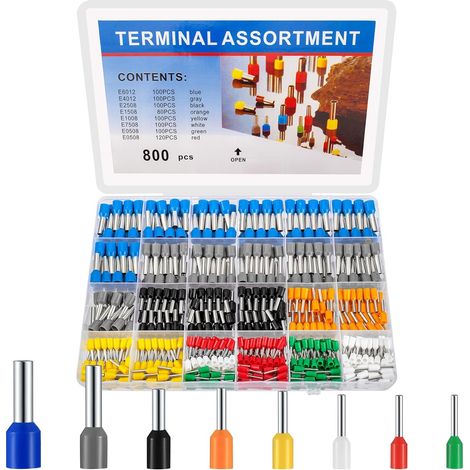 Kit de 800 Cosses de Fil, Ensemble de Manchons Isolés, Connecteurs de Câble, Outil de Cosses de Fil pour Pince à Sertir, 0,5-6mm²